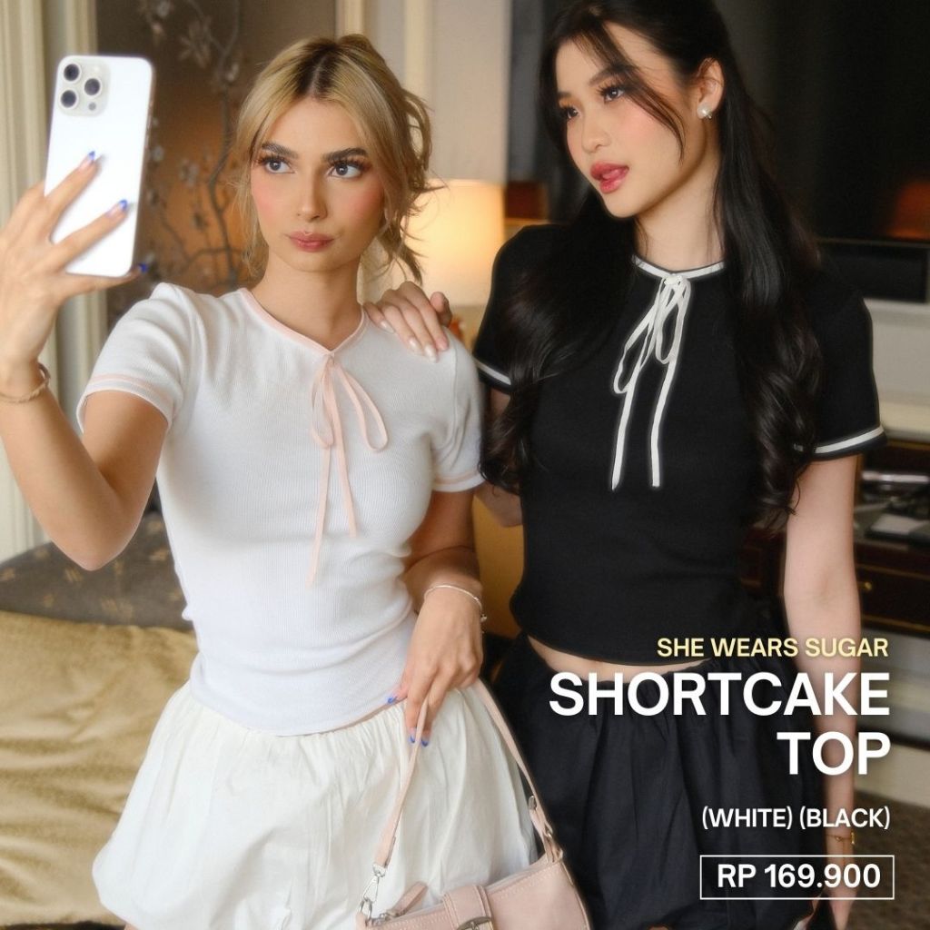 She Wears Sugar -- Shortcake Top | Atasan Wanita | Outfit Korea | Ribbon Top | Coquette Aesthetic