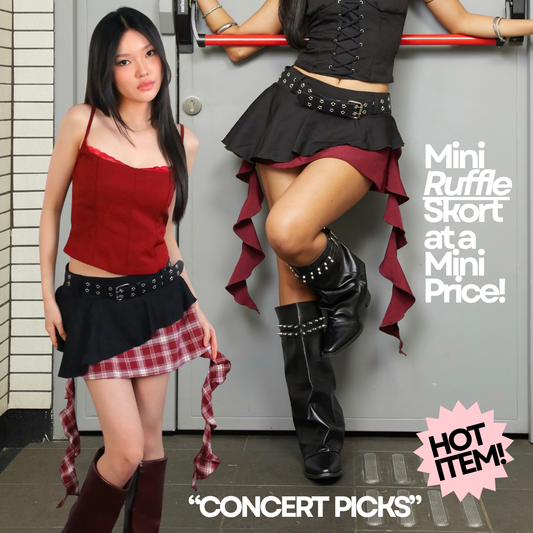 She Wears Sugar — Last Song Skort | Rok Celana Pendek Wanita Ruffle Asimetris Layer Mini Skirt Outfit Konser BTS Arirang Kpop