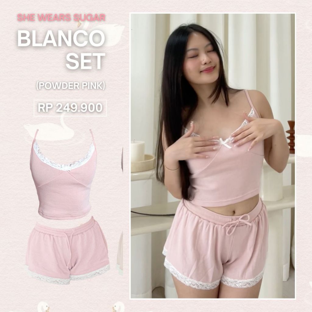 She Wears Sugar -- Blanco Set | One Set Wanita | Piyama Wanita | Baju Tidur Wanita