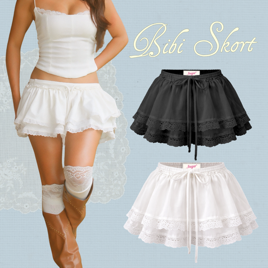 She Wears Sugar x Isabella – Bibi Micro Skort | Rok Celana Wanita Skort Ruffle Lace Fit Body Y2K Outfit