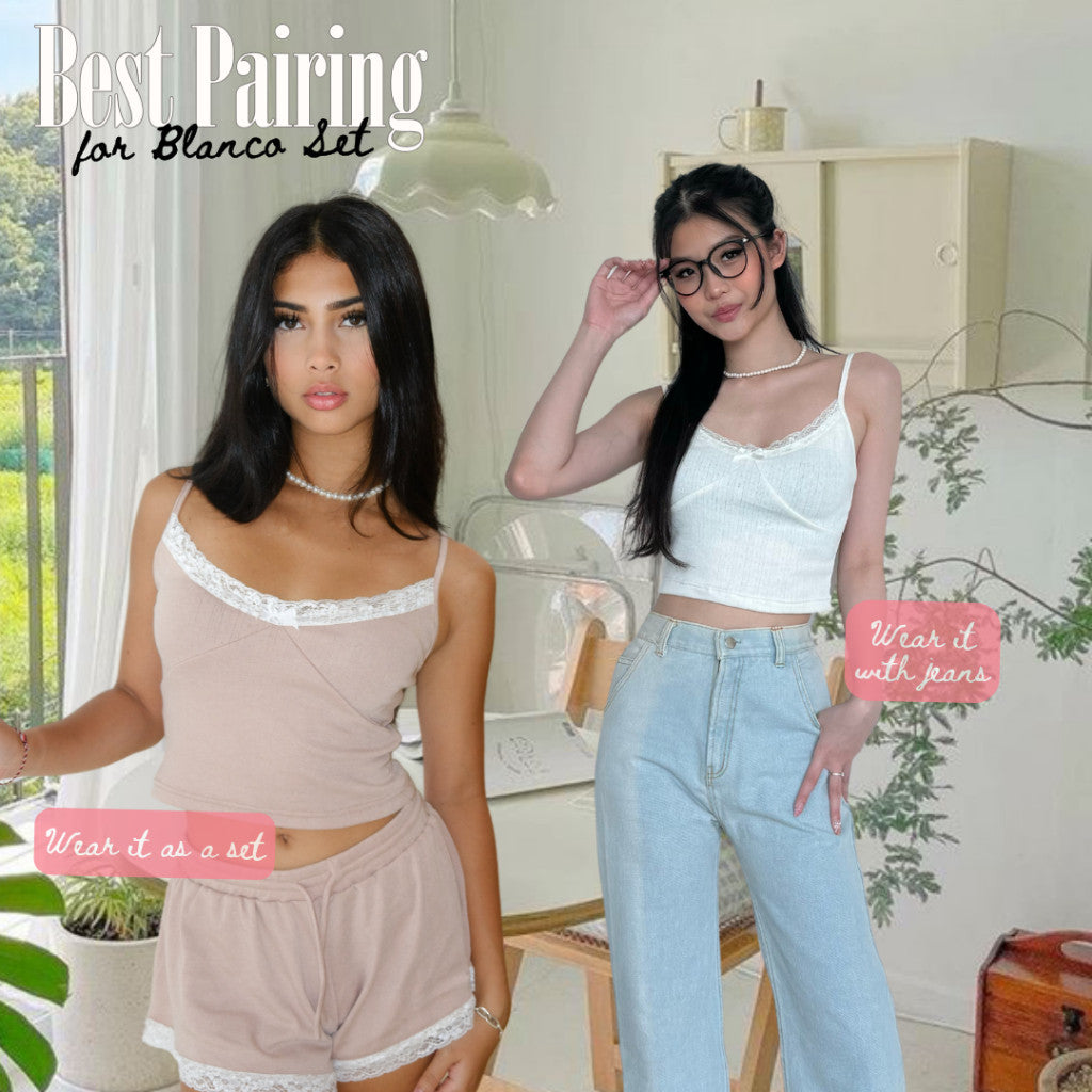 She Wears Sugar -- Blanco Set | One Set Wanita | Piyama Wanita | Baju Tidur Wanita
