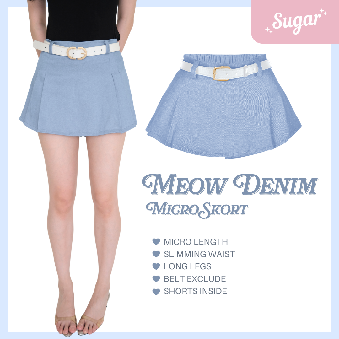 She Wears Sugar – Meow Denim Skort | Skort Wanita Rok Celana Wanita Denim Y2K Outfit Korea Korean Style Blue Outfit