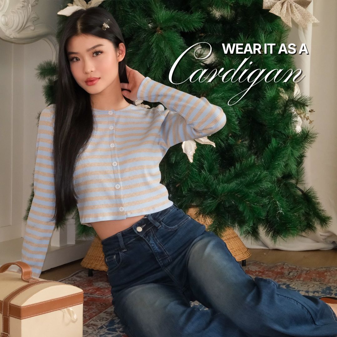 SHEWEARSSUGAR -- Clara Cardigan Set | Shorts | Garis - Garis | Crop Top