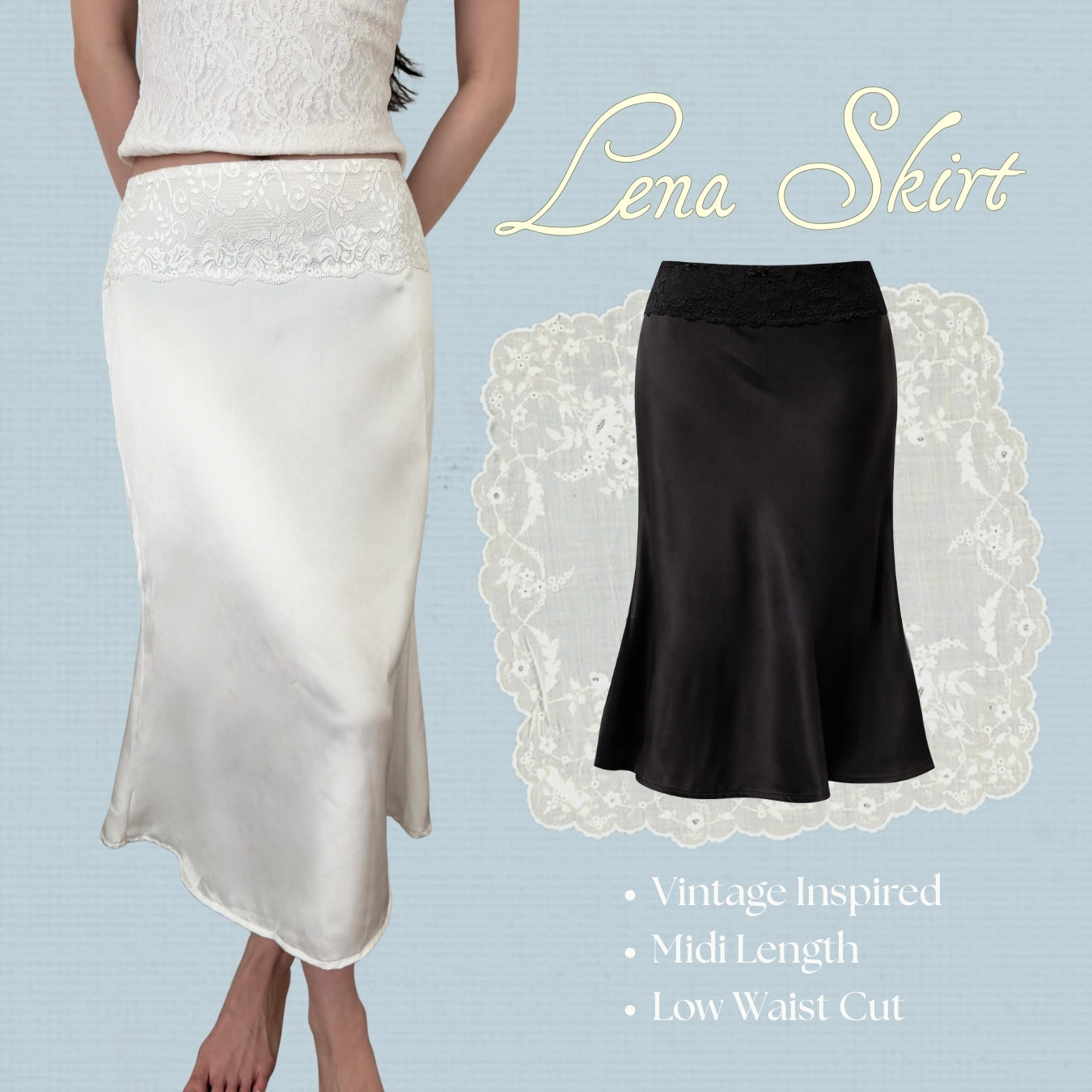 She Wears Sugar x Isabella – Lena Lace Midi Skirt | Rok Wanita Midi Lace Skirt Rok Renda Korean Style