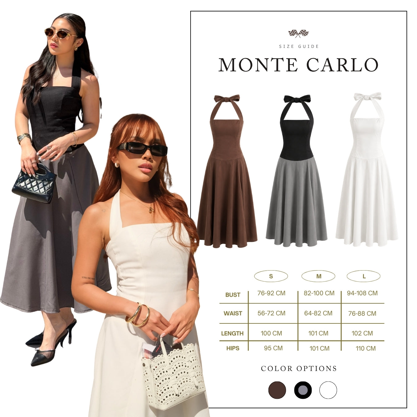 She Wears Sugar – Monte Carlo Dress | Midi Dress Wanita Halter Neck Dress Summer Dress Old Money Outfit Korean Style