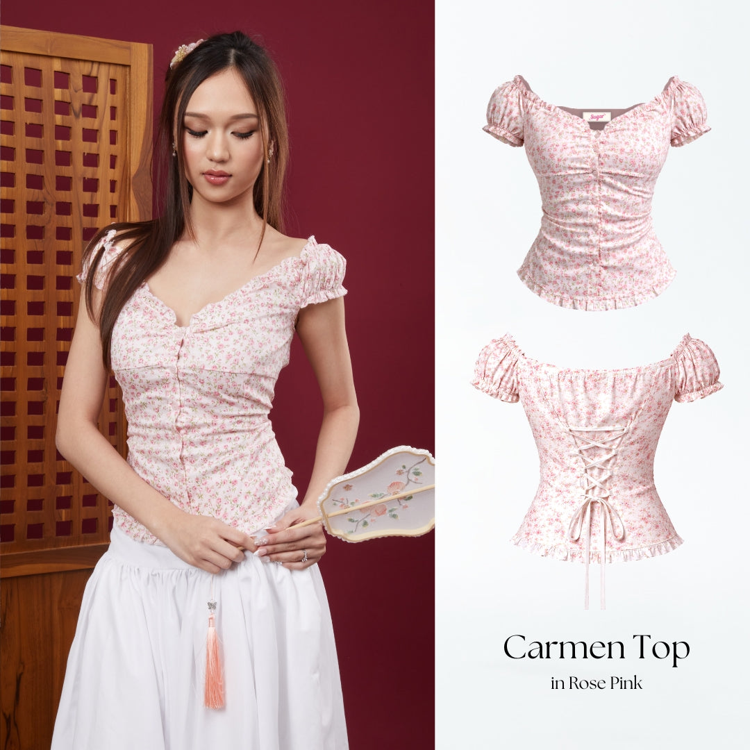 She Wears Sugar x Varrel Rievera – Carmen Top | Fitted Shirt Babydoll Blouse Atasan Wanita Korean Style Baju Atasan Wanita Terbaru Coquette Outfit