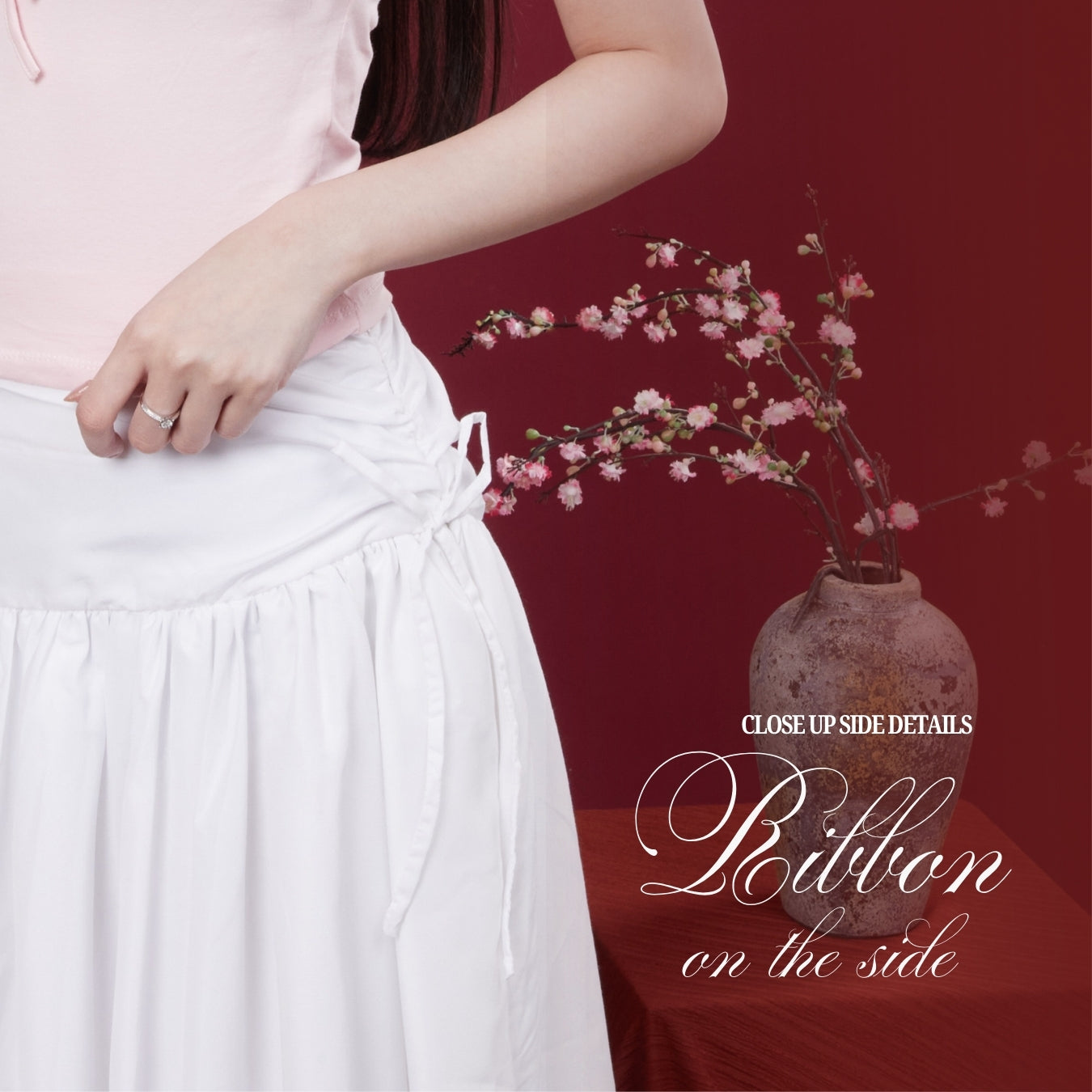 She Wears Sugar – Scarlett Skirt | Wanita Midi Ruffle Skirt Polycotton Side Ribbon