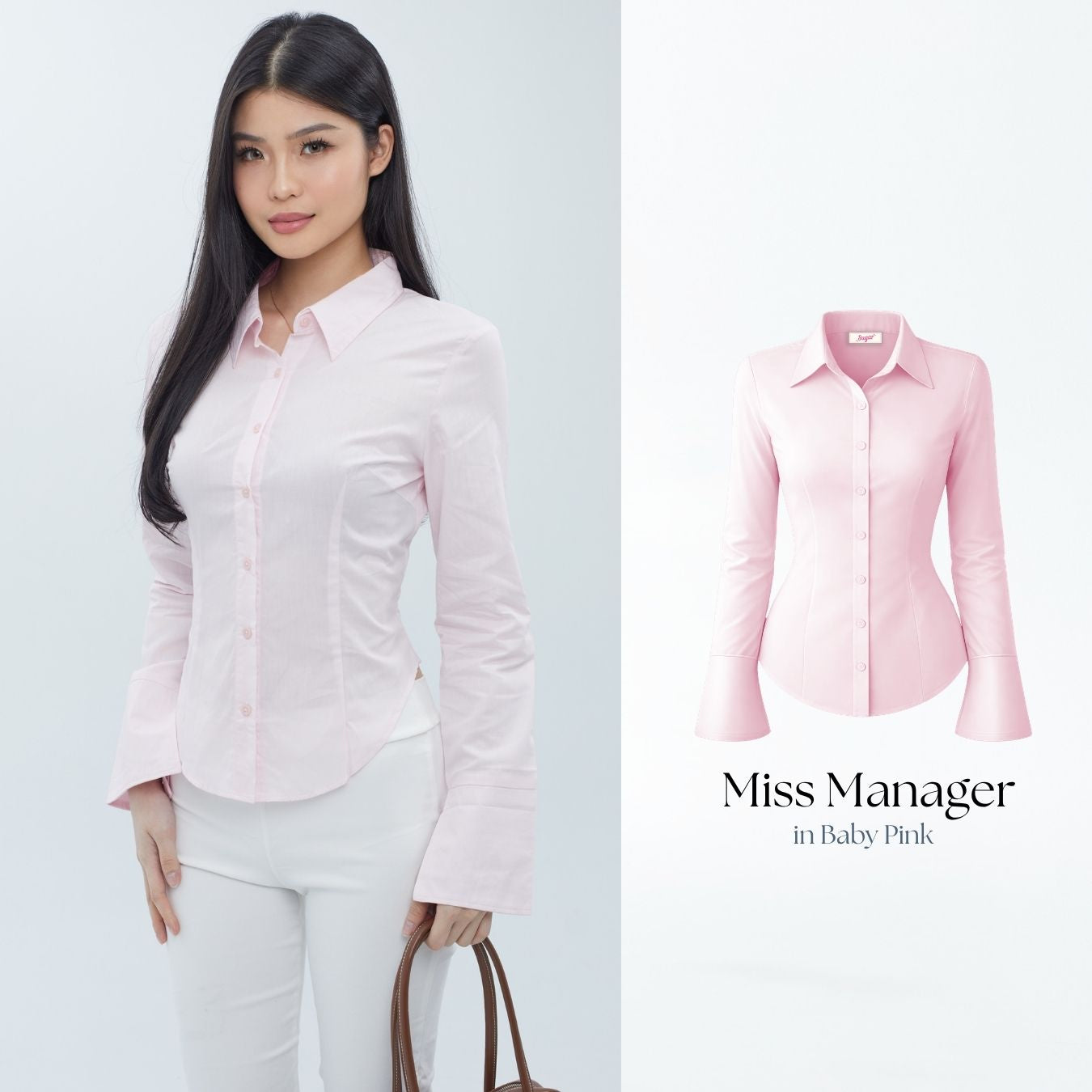 She Wears Sugar x Shagufta – Miss Manager Shirt | Atasan Wanita Kemeja Shirt Wanita Ngantor Outfit Kampus Korean Style Fit Body