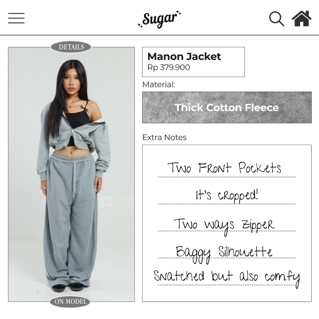 SHEWEARSSUGAR X VARREL RIEVERA — Manon Crop Zip Jacket | Airport Outfit | Jaket Sweater | Wanita Cewe | Jaket perempuan |