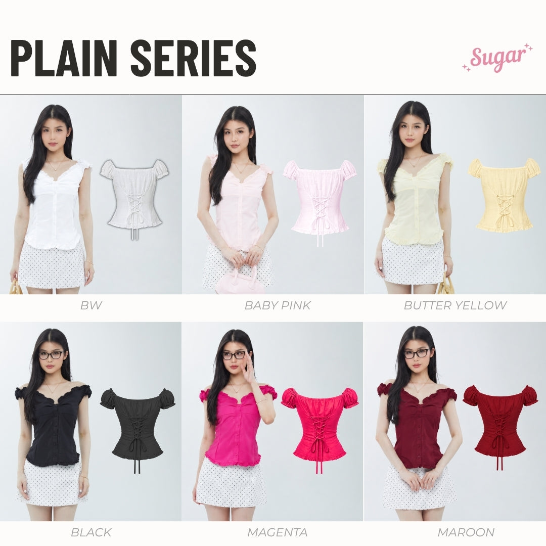 She Wears Sugar x Varrel Rievera – Carmen Top | Fitted Shirt Babydoll Blouse Atasan Wanita Korean Style Baju Atasan Wanita Terbaru Coquette Outfit