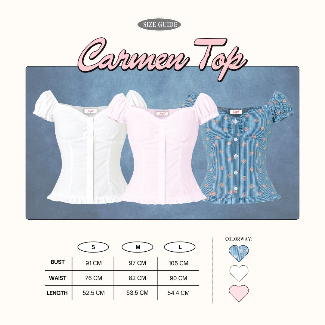 SHEWEARSSUGAR X VARREL RIEVERA — Carmen Top | Fitted Shirt | Casual Bali | V Neck Adjustable Back | Coquette