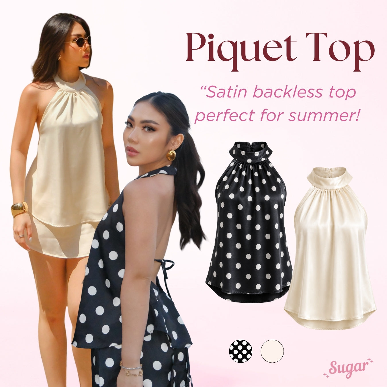 She Wears Sugar – Piquet Top | Halter Neck Top Wanita Atasan Wanita Satin Korean Style Old Money Outfit Y2K Top