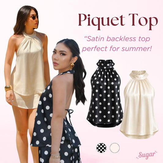 She Wears Sugar – Piquet Top | Halter Neck Top Wanita Atasan Wanita Satin Korean Style Old Money Outfit Y2K Top