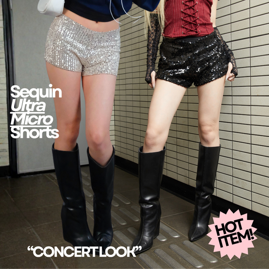 She Wears Sugar — Backstage Sequin Micro Shorts | Celana Pendek Wanita High Waist Sequin Glitter Hotpants Outfit Konser BTS Arirang Kpop Festival