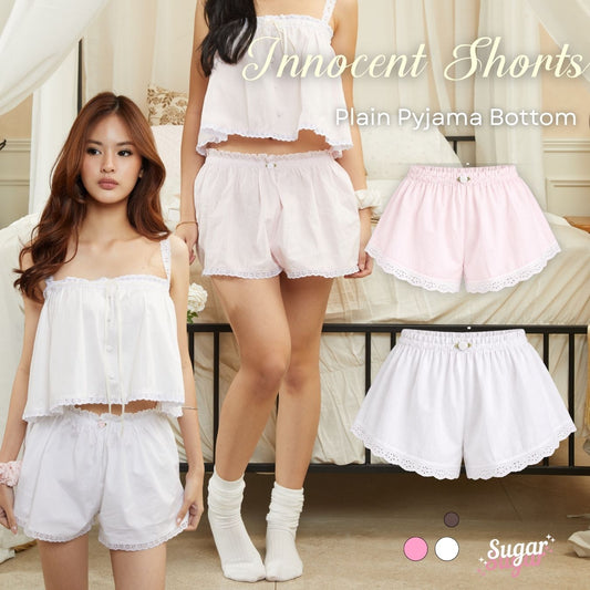 She Wears Sugar — Innocent Plain Pyjama Shorts | Celana Pendek Piyama Wanita Katun Polos Renda Baju Tidur Sleepwear