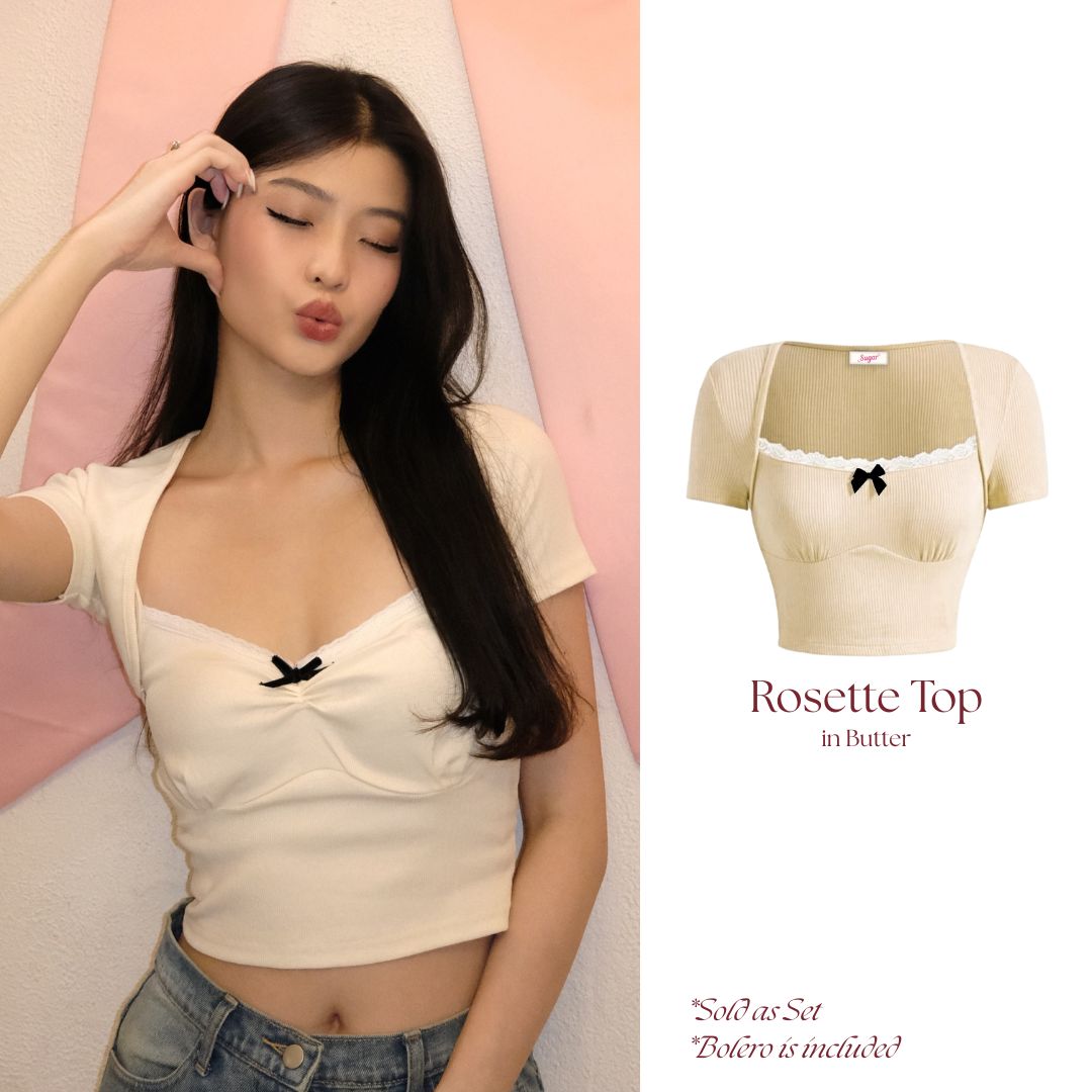 She Wears Sugar – Rosette Top | Tank Top Bolero Wanita Lace Top Summer Bali Outfit Coquette