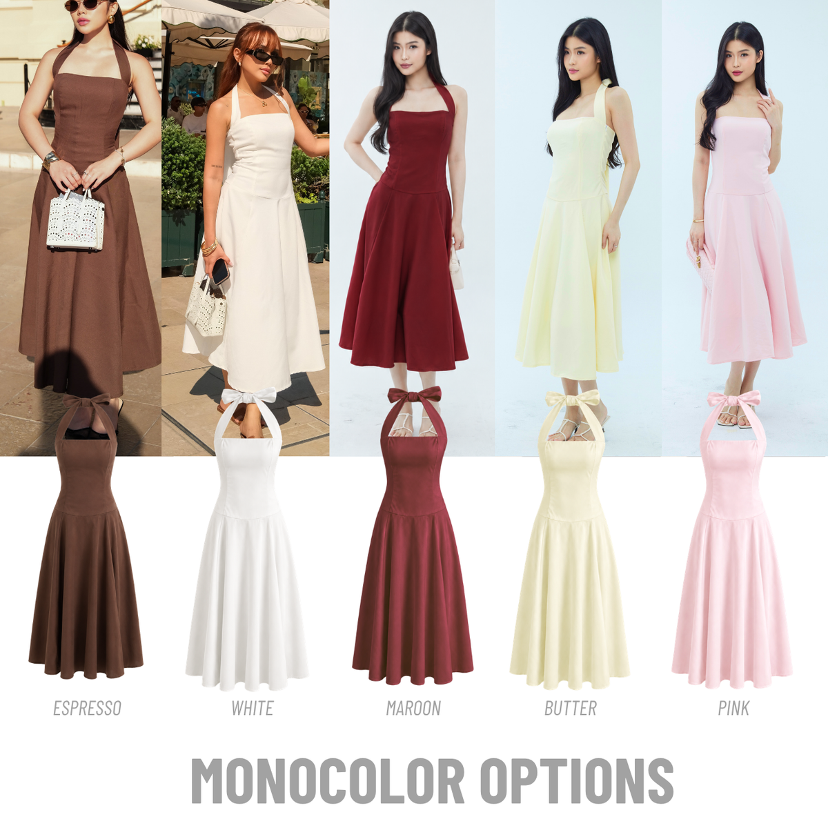 She Wears Sugar – Monte Carlo Dress | Midi Dress Wanita Halter Neck Dress Summer Dress Old Money Bali Outfit Korean Style