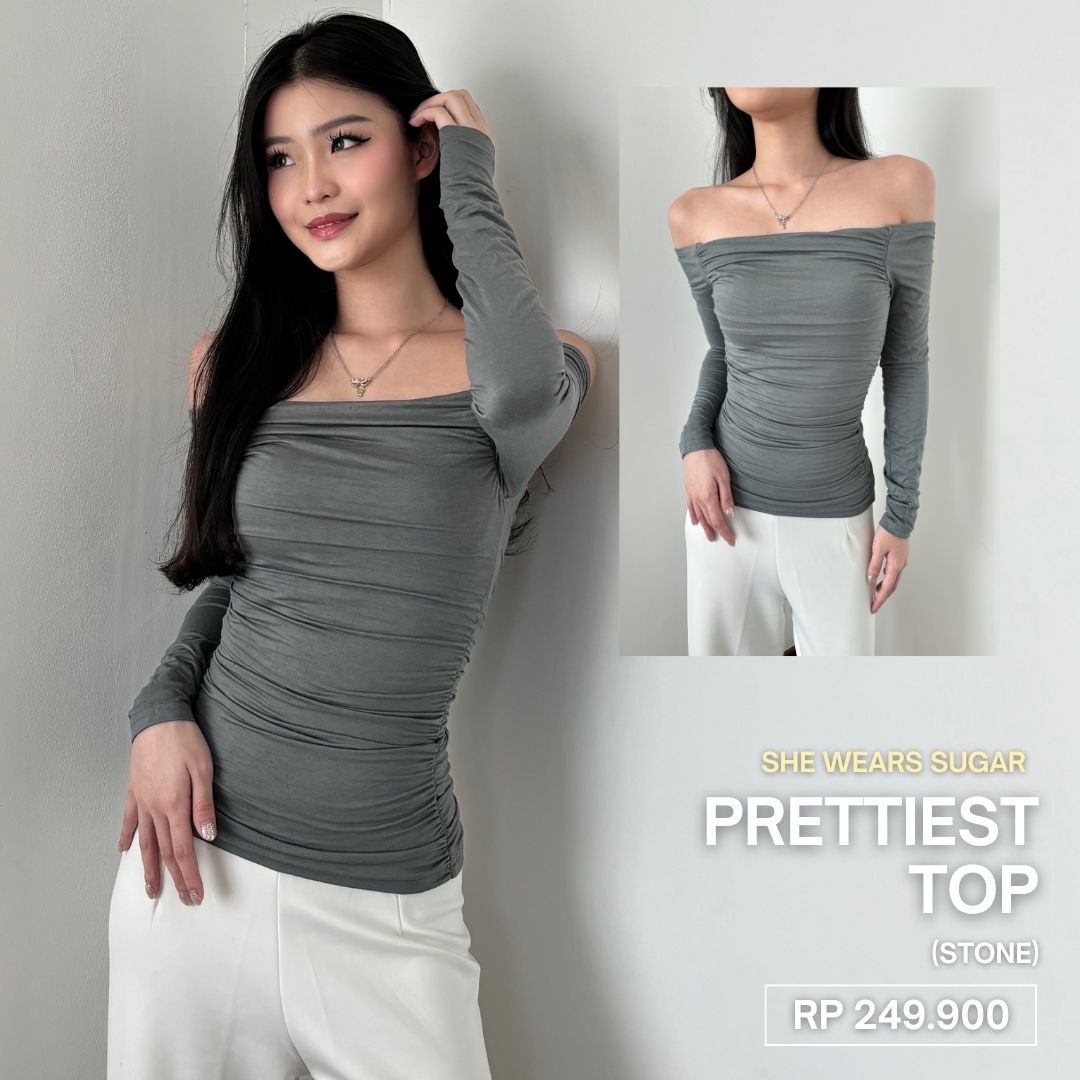 She Wears Sugar Basics – The Prettiest Top | Off Shoulder Top Atasan Lengan Panjang Korean Style Baju Fit Body Coquette