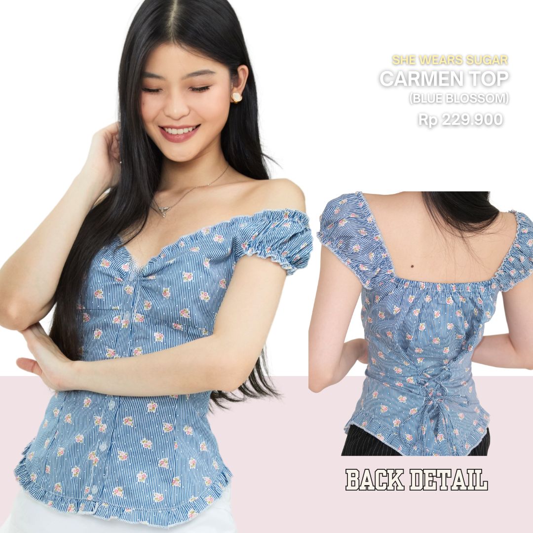 SHEWEARSSUGAR X VARREL RIEVERA — Carmen Top | Fitted Shirt | Casual Bali | Babydoll Blouse | Coquette