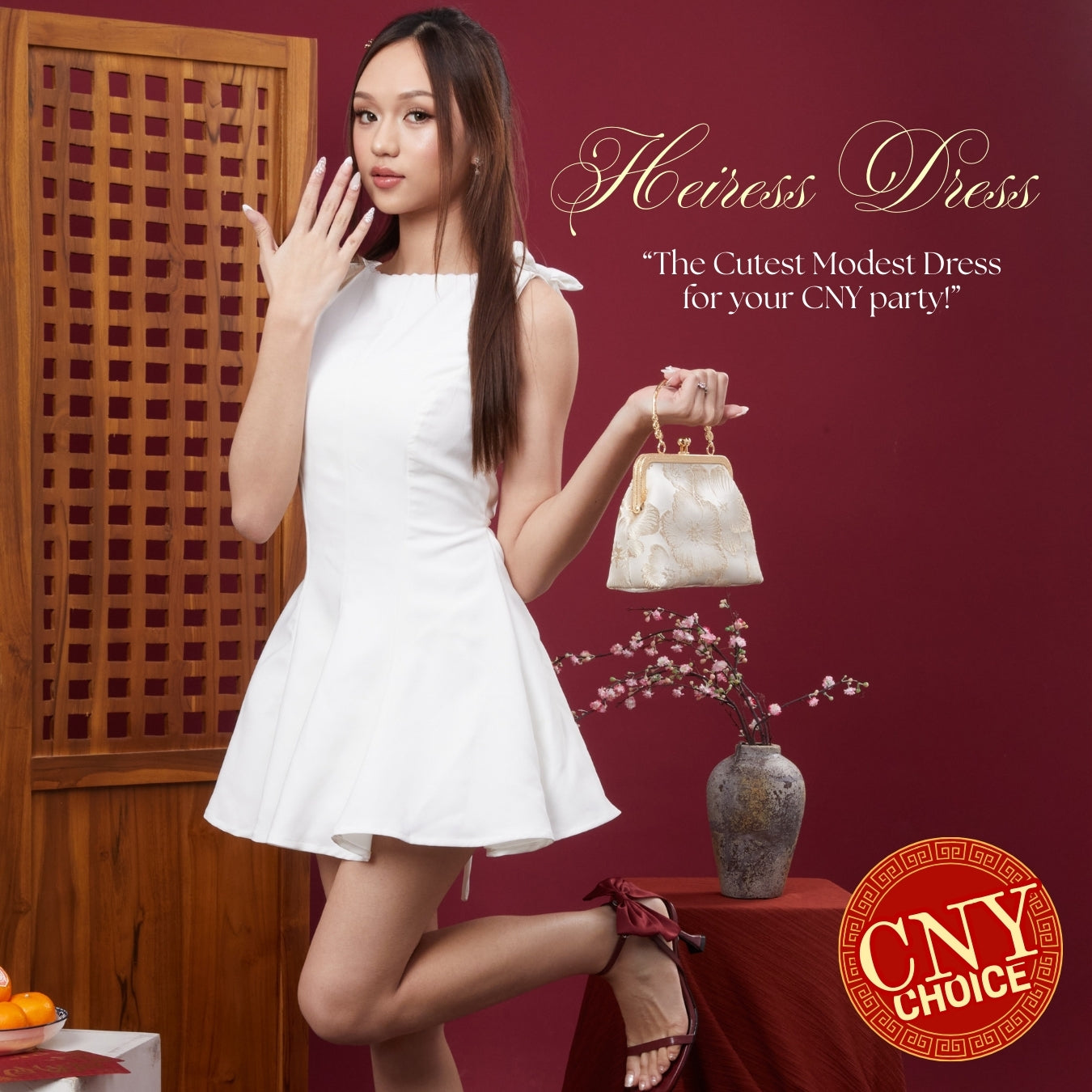She Wears Sugar – Heiress Dress | Wanita Midi Premium Semi Wool Fit & Flare Ribbon