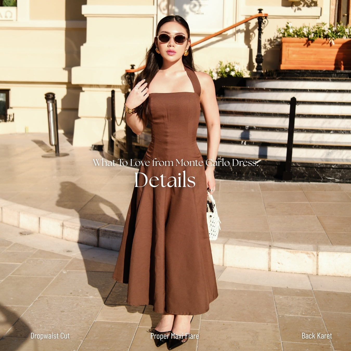 She Wears Sugar – Monte Carlo Dress | Midi Dress Wanita Halter Neck Dress Summer Dress Old Money Outfit Korean Style