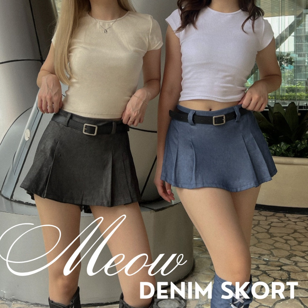 She Wears Sugar – Meow Denim Skort | Skort Wanita Rok Celana Wanita Denim Y2K Outfit Korea Korean Style Blue Outfit