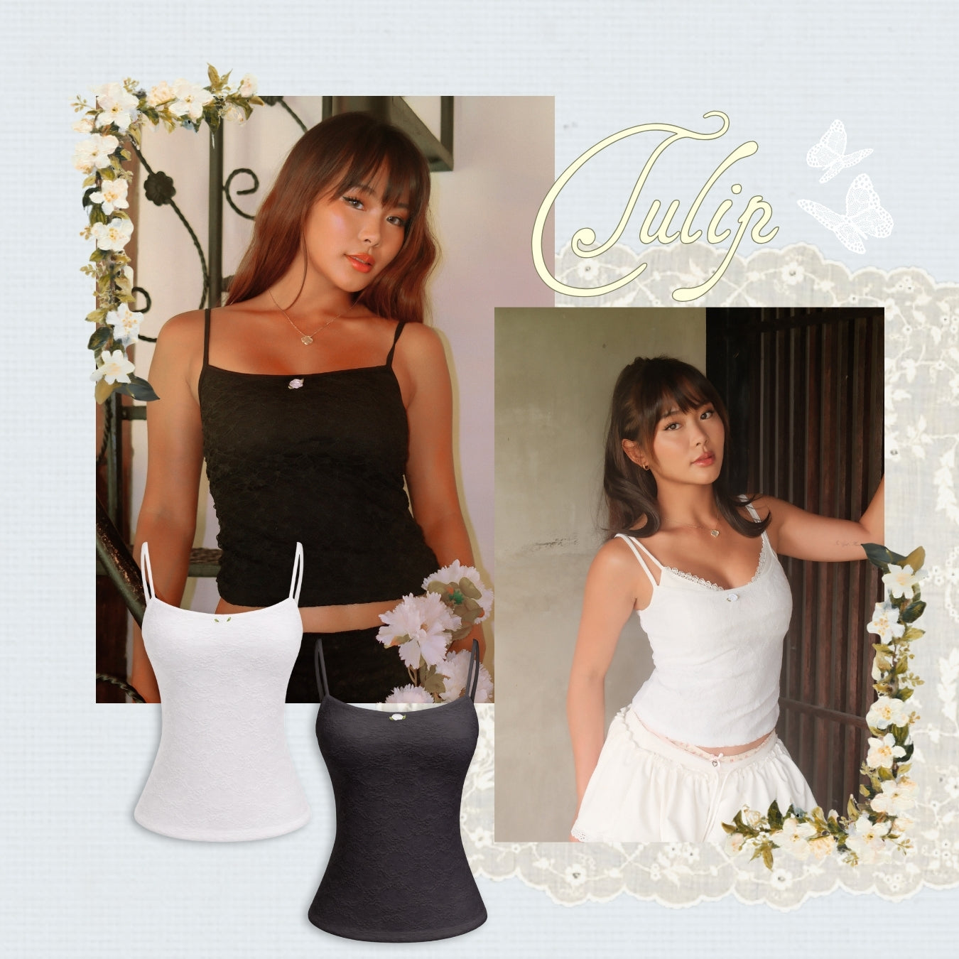 She Wears Sugar x Isabella – Tulip Tank | Tank Top Wanita Lace Fit Body Atasan Cewe Coquette Y2K Top