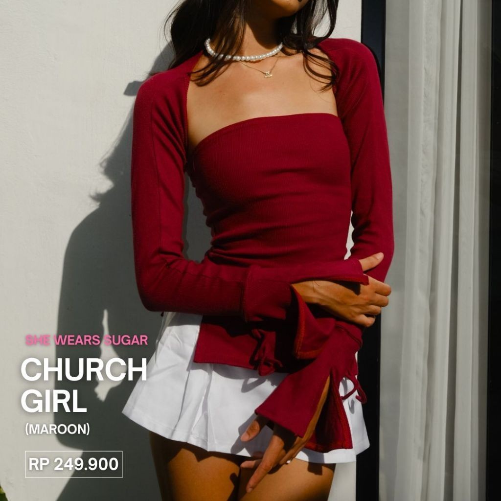SHEWEARSSUGAR Church Girl Top | Top Wanita Atasan Lengan Panjang | Long Sleeve Top | Atasan Baju Wanita