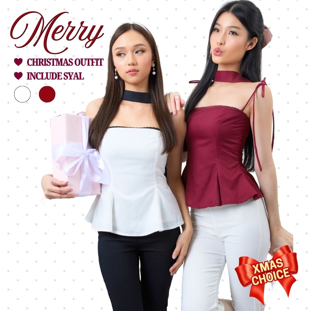 Shewearssugar - Merry Top | Chirstmas Top | Halter Neck | Scarf | Atasan Natal