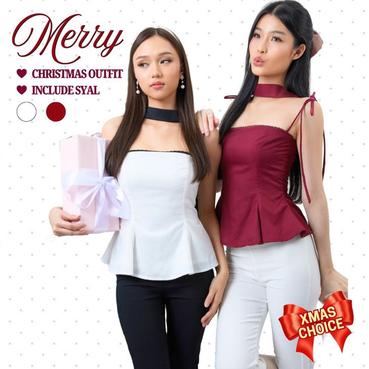 Shewearssugar - Merry Top | Chirstmas Top | Halter Neck | Scarf | Atasan Natal