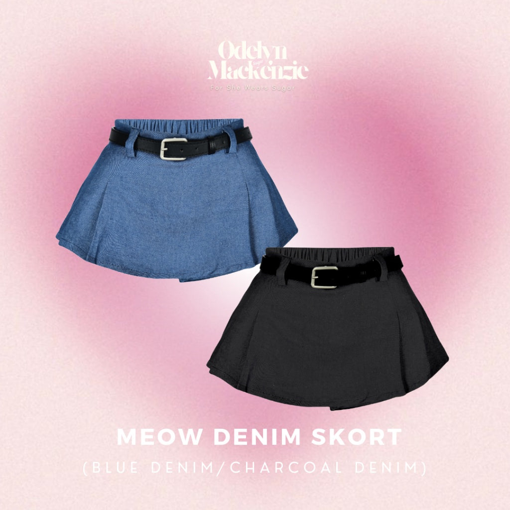 She Wears Sugar – Meow Denim Skort | Skort Wanita Rok Celana Wanita Denim Y2K Outfit Korea Korean Style Blue Outfit