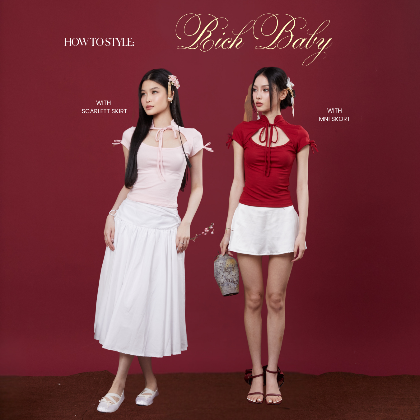 She Wears Sugar – Rich Baby Top | Wanita Spandex Cotton Fitted Short Sleeve Ribbon Front