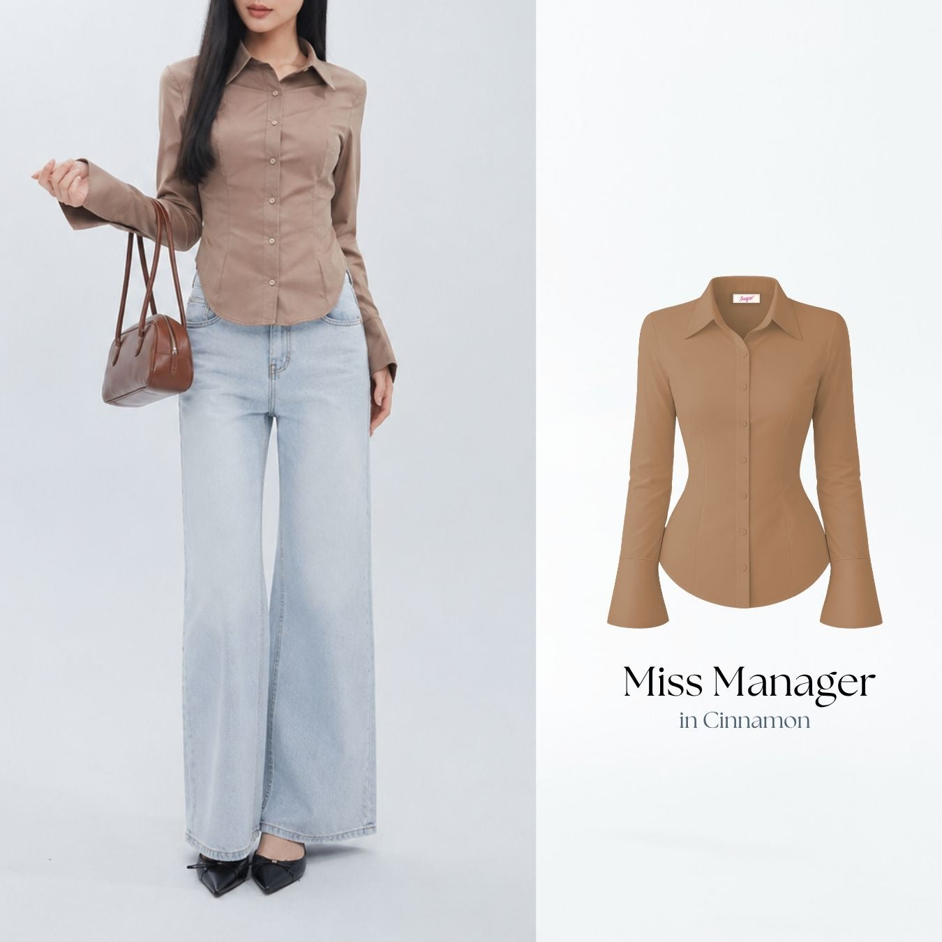 She Wears Sugar – Miss Manager Shirt | Atasan Wanita Kemeja Shirt Wanita Ngantor Outfit Kampus Korean Style Fit Body