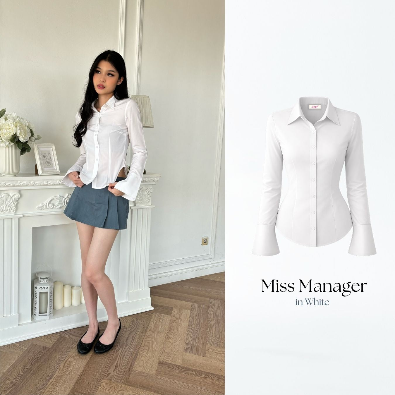 She Wears Sugar – Miss Manager Shirt | Atasan Wanita Kemeja Shirt Wanita Ngantor Outfit Kampus Korean Style Fit Body