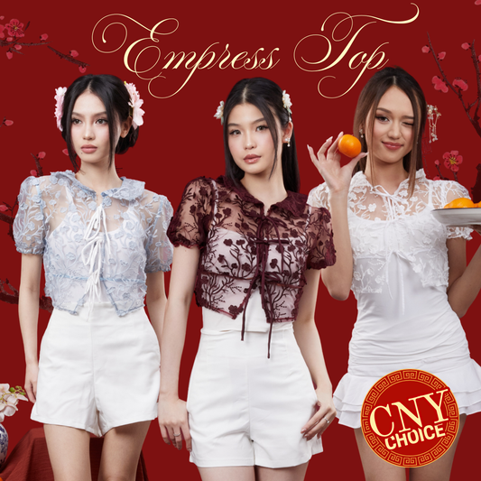 She Wears Sugar – Empress Cardigan | Top Wanita Tulle Bordir Puff Sleeve Loose Fit Ribbon Detail