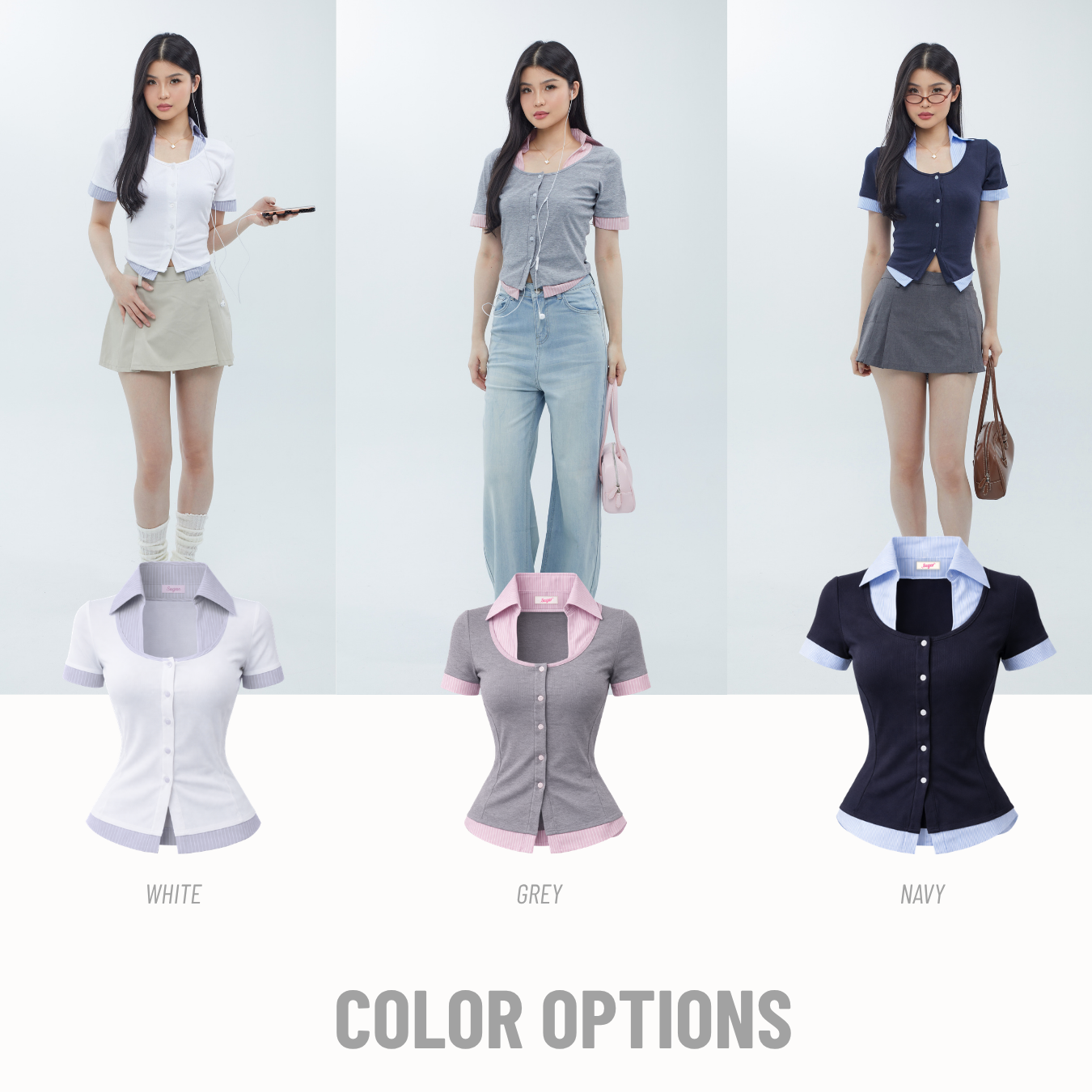She Wears Sugar – Kelly Cardigan Shirt | Shirt Wanita Kemeja Atasan Wanita Korean Style Outfit Kampus Baju Fit Body
