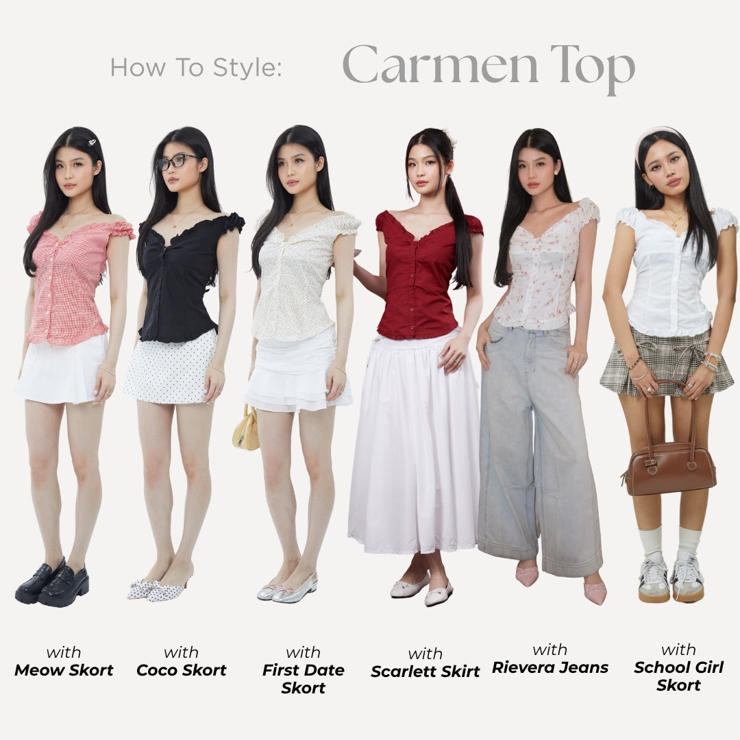 She Wears Sugar x Varrel Rievera – Carmen Top | Fitted Shirt Babydoll Blouse Atasan Wanita Korean Style Baju Atasan Wanita Terbaru Coquette Outfit